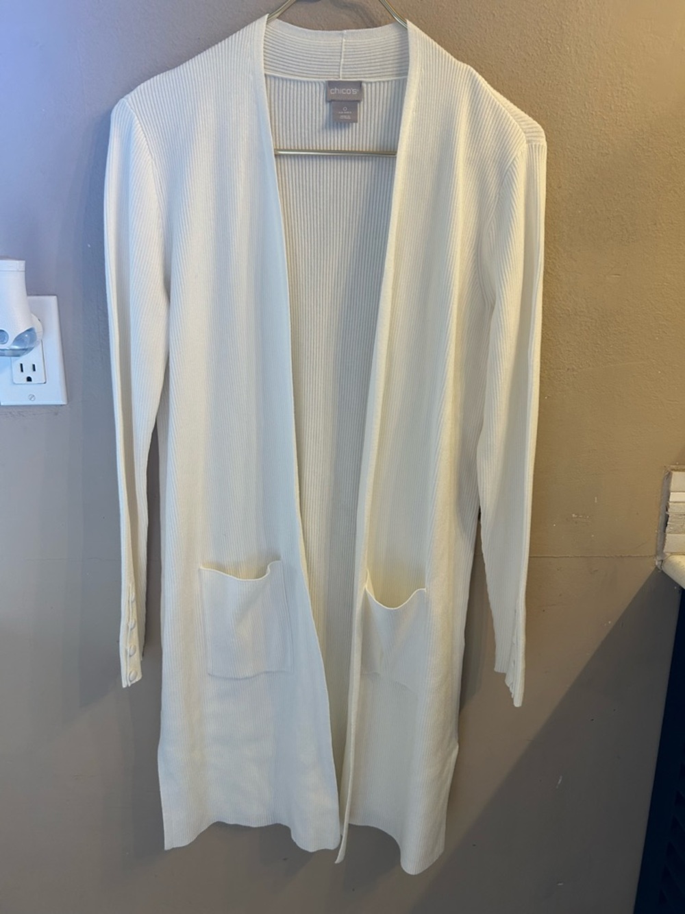 NWT Chico's Cream Longline Open-Front Cardigan with Pockets
